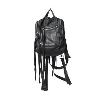 McQ Alexander McQueen Leather Convertible Fringe Backpack Crossbody Bag Black OS